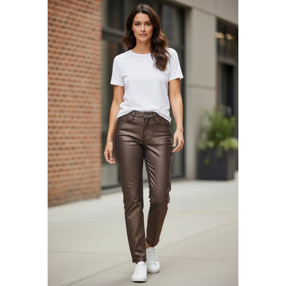 Old Navy OG Straight Jeans Womens 2 Bronze Metallic Coated High Rise Ankle NEW